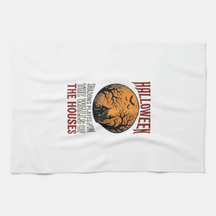 Vintage Halloween Haunted House Moon Shirt Design_ Kitchen Towel