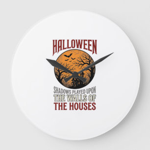 Vintage Halloween Haunted House Moon Shirt Design_ Large Clock