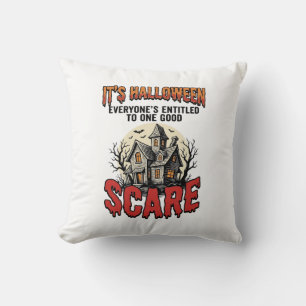 Vintage Halloween Haunted House Scare Shirt Design Throw Pillow