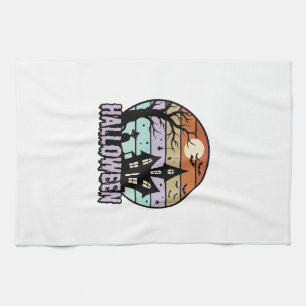 Vintage Halloween Haunted House Shirt Design_1 Kitchen Towel