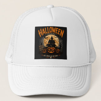 Vintage Halloween Haunted House Spooky Night Trick Trucker Hat