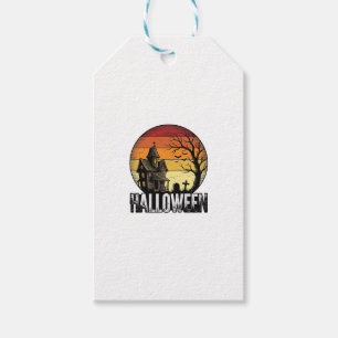 Vintage Halloween Haunted House Sunset Vector Art_ Gift Tags