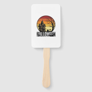 Vintage Halloween Haunted House Sunset Vector Art_ Hand Fan