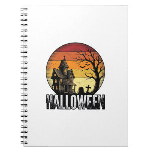 Vintage Halloween Haunted House Sunset Vector Art_ Notebook