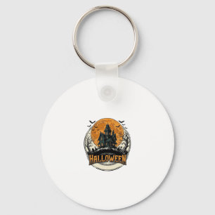 Vintage Halloween Haunted House Vector Design_1 Keychain