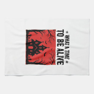 Vintage Halloween Haunted House What A Time Shirt Kitchen Towel