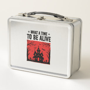 Vintage Halloween Haunted House What A Time Shirt Metal Lunch Box