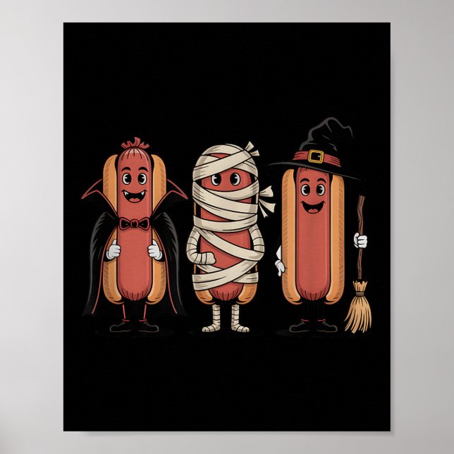 Vintage Halloween Hotdog Vampire Witch Mummy  Poster (Front)