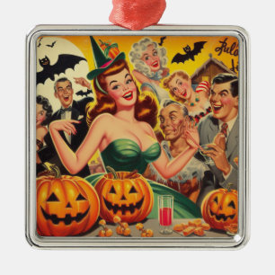 Vintage Halloween Illustration Metal Ornament