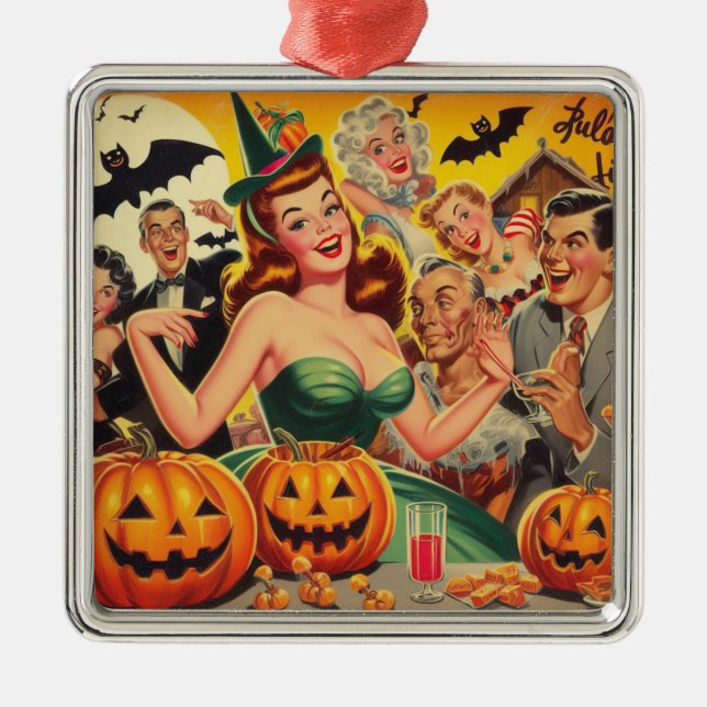 Vintage Halloween Illustration Metal Ornament (Front)