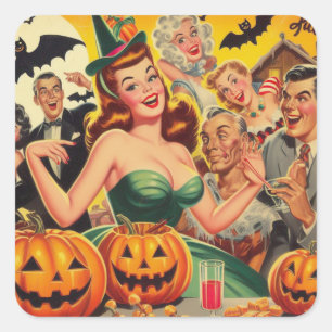 Vintage Halloween Illustration Square Sticker