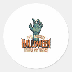 Vintage Halloween Inside My Heart Monster Hand Des Classic Round Sticker