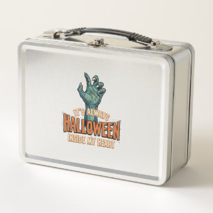 Vintage Halloween Inside My Heart Monster Hand Des Metal Lunch Box