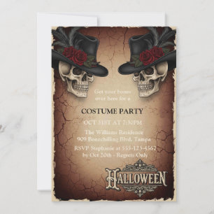 Vintage Halloween Invitation Card Gothic Skulls