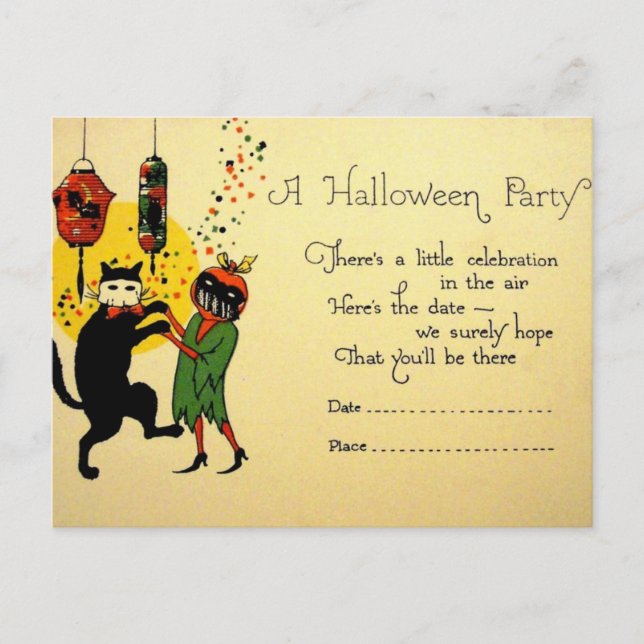 Vintage Halloween Invitation Postcard (Front)