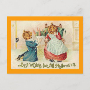 Vintage Halloween Jack o'Lantern Couple Postcard