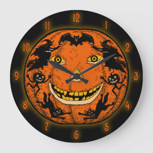 Vintage Halloween Jack O'Lantern Large Clock