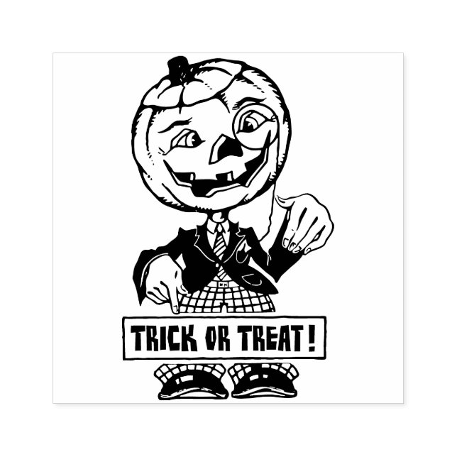 Vintage Halloween Jack O'Lantern Man Rubber Stamp (Imprint)