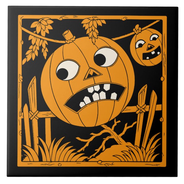 Vintage Halloween Jack O'Lantern Tile (Front)