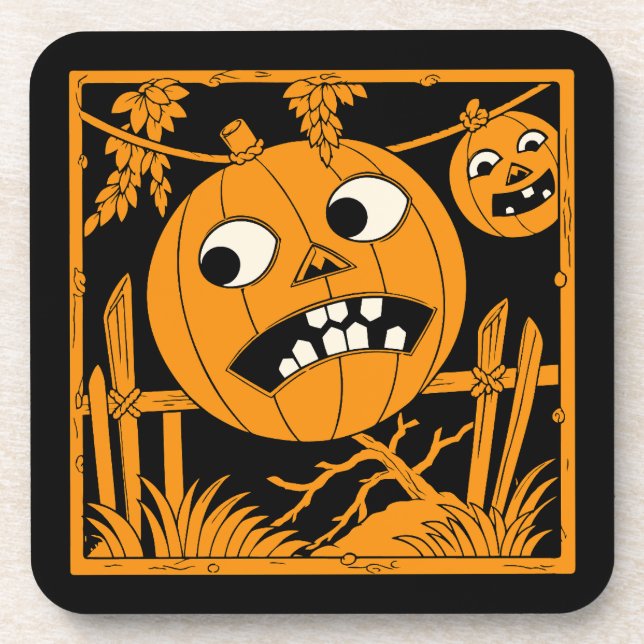 Vintage Halloween Jack O'Lantern Tile Coaster (Front)