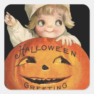Vintage Halloween kid pumpkin Holiday sticker