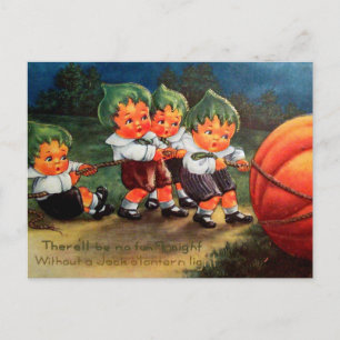 Vintage Halloween kids and pumpkin postcard