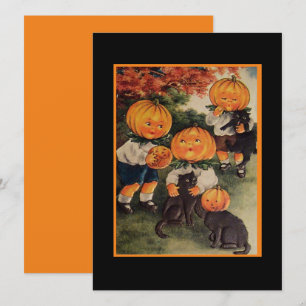 Vintage Halloween kids Black Cats And Pumpkins