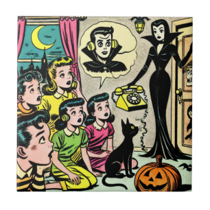 Vintage Halloween Kids Comics Tile