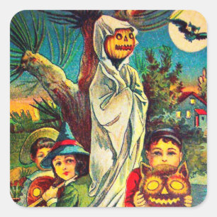 Vintage Halloween kids pumpkin Holiday sticker