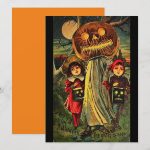 Vintage Halloween Kids Trick Or Treats And Pumpkin