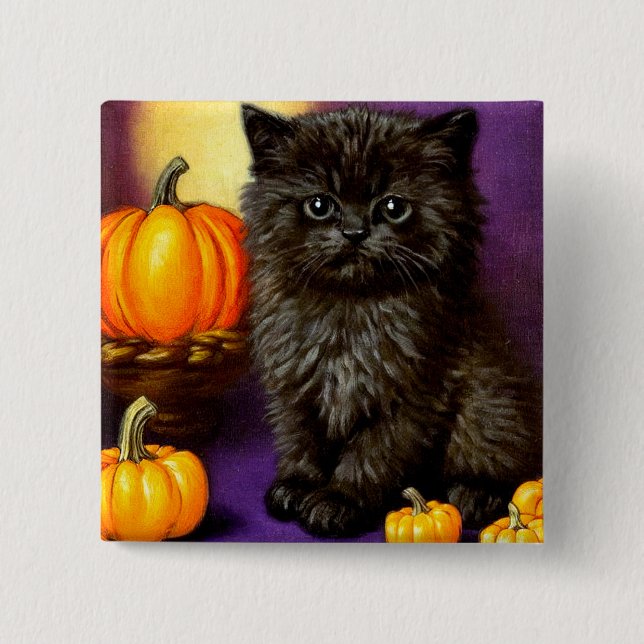 Vintage Halloween Kitten 2 Inch Square Button (Front)