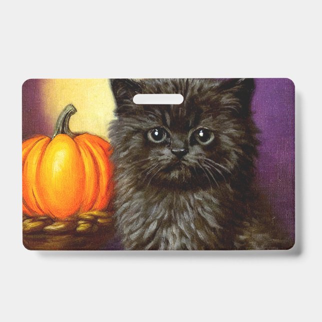 Vintage Halloween Kitten Badge (Front)