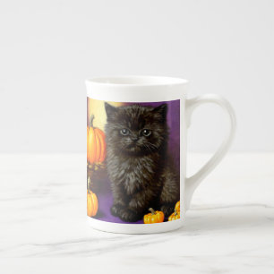 Vintage Halloween Kitten Bone China Mug
