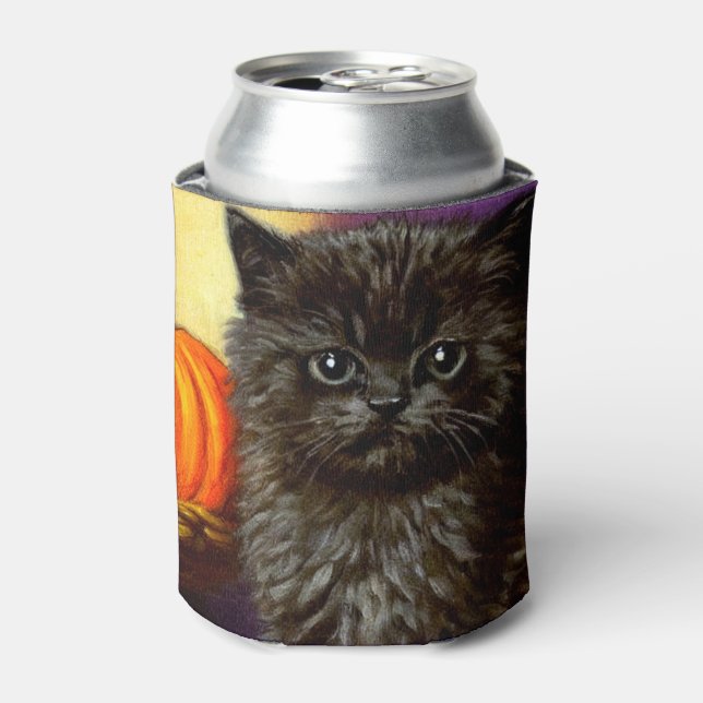 Vintage Halloween Kitten Can Cooler (Can Front)