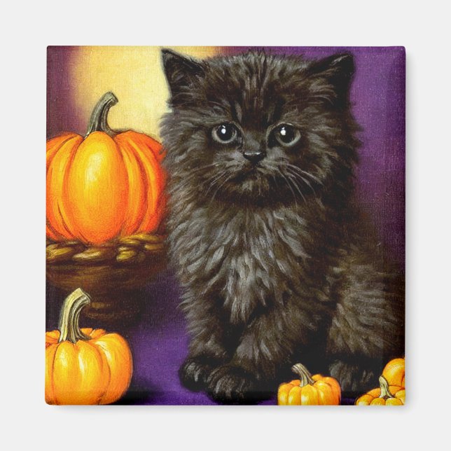 Vintage Halloween Kitten Magnet (Front)