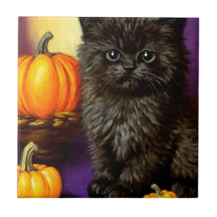 Vintage Halloween Kitten Tile