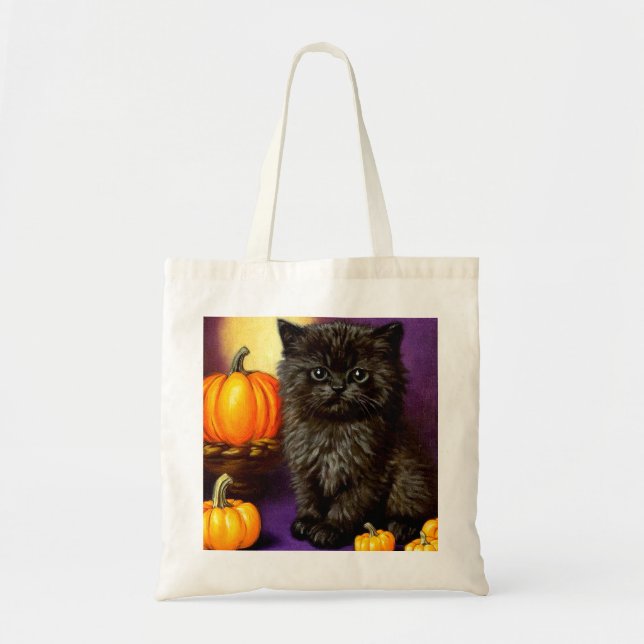 Vintage Halloween Kitten Tote Bag (Front)
