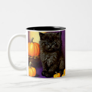 Vintage Halloween Kitten Two-Tone Coffee Mug
