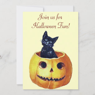 Vintage Halloween Kitty Invitations