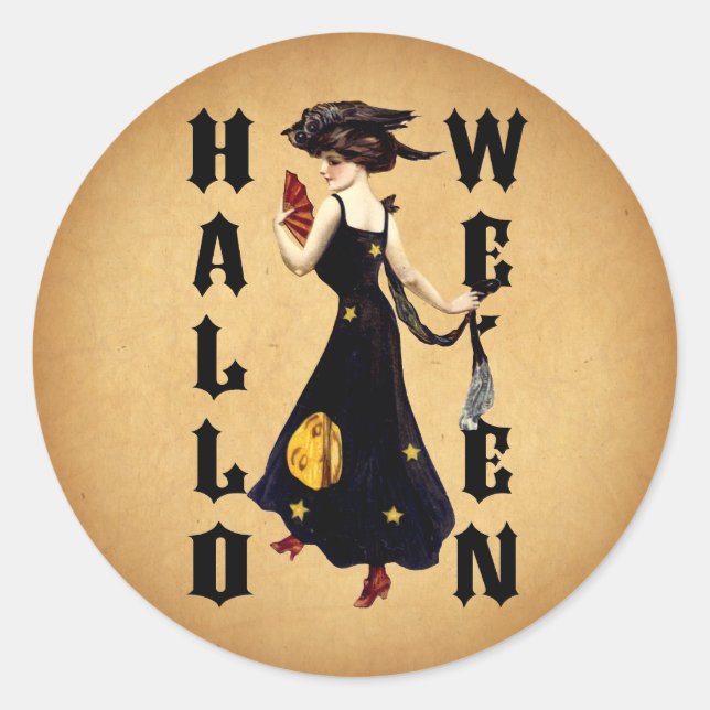 Vintage Halloween Lady Classic Round Sticker (Front)