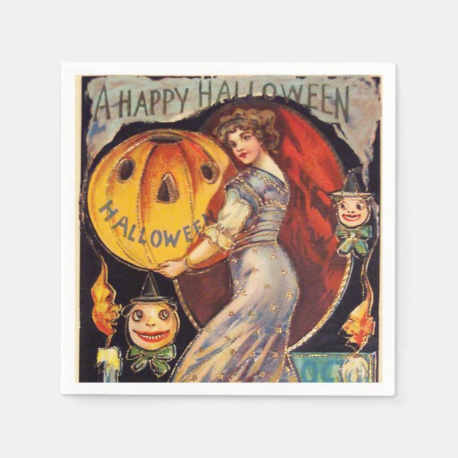 vintage Halloween lady party Napkin (Front)