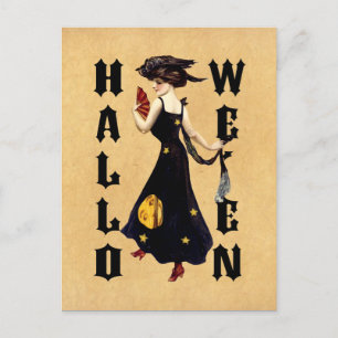 Vintage Halloween Lady Postcard