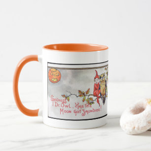 Vintage Halloween Little Elf and Owl Mug