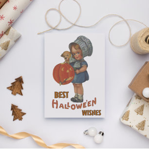 Vintage Halloween Little Girl And Puppy Card