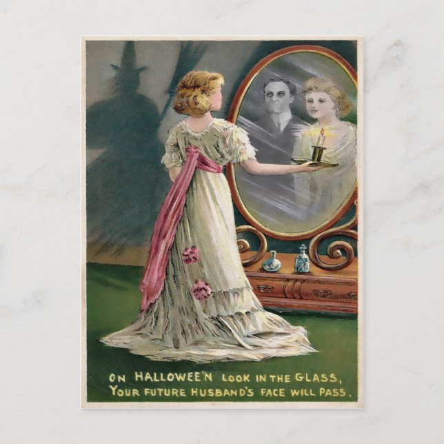 Vintage Halloween Mirror Postcard (Front)