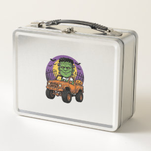Vintage Halloween Monster Truck Pumpkin Shirt_1 Metal Lunch Box