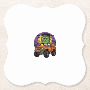 Vintage Halloween Monster Truck Pumpkin Shirt_1 Paper Coaster