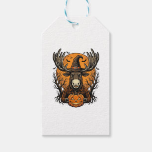 Vintage Halloween Moose Pumpkin Witch Hat Shirt_1 Gift Tags