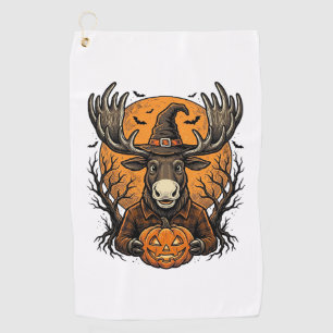 Vintage Halloween Moose Pumpkin Witch Hat Shirt_1 Golf Towel