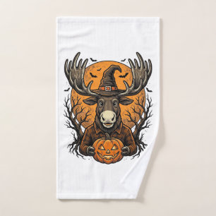 Vintage Halloween Moose Pumpkin Witch Hat Shirt_1 Hand Towel